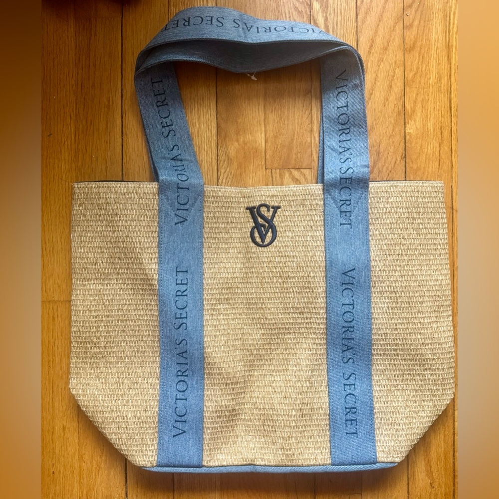 Victoria’s Secret Straw Beach Bag with Denim Handles (Summer 2024)